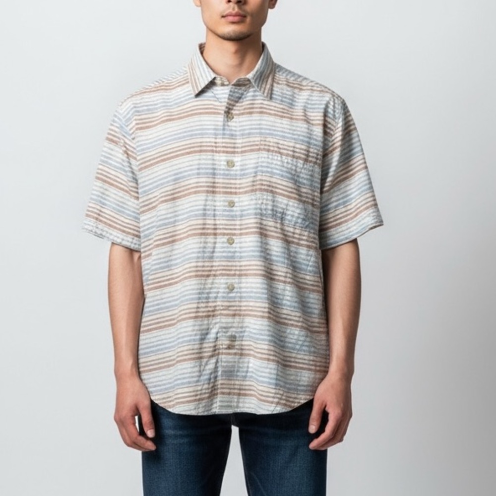 Alpine Design Striped Short Sleeve Button-Up Shirt Size Medium